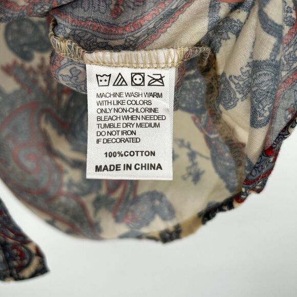 PROFOUND AESTHETIC Cream Red Paisley Print Short Sleeve Button Down Shirt Medium - Picture 8 of 8